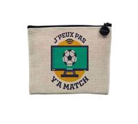 Pochette en Lin - J'Peux Pas Y'a Match Football Sport TV - Trousse Maquillage en Toile Aspect Lin - Porte Monnaie - 15 x10 cm