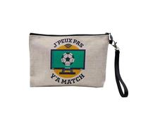 Pochette en Lin - J'Peux Pas Y'a Match Football Sport TV - Trousse Maquillage en Toile Aspect Lin - Trousse de Toilette - 23,5 x15 cm