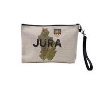 Pochette en Lin - Jura 39 Departement Lons Carte Ancienne Franche Comté - Trousse Maquillage en Toile Aspect Lin - Trousse de Toilette - 23,5 x15 cm