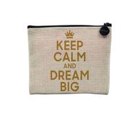 Pochette en Lin - Keep Calm and Dream Big Reve Angleterre - Trousse Maquillage en Toile Aspect Lin - Porte Monnaie - 15 x10 cm