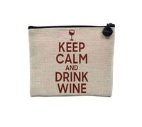 Pochette en Lin - Keep Calm and Drink Wine Parodie Angleterre Apéro Vin - Trousse Maquillage en Toile Aspect Lin - Porte Monnaie - 15 x10 cm