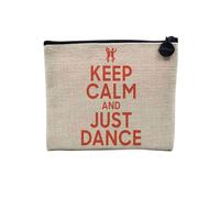Pochette en Lin - Keep Calm and Just Dance Parodie Angleterre Danse - Trousse Maquillage en Toile Aspect Lin - Porte Monnaie - 15 x10 cm