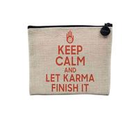Pochette en Lin - Keep Calm and Let Karma Finish It Inde Yoga Meditation - Trousse Maquillage en Toile Aspect Lin - Porte Monnaie - 15 x10 cm