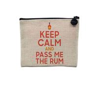 Pochette en Lin - Keep Calm and Pass me The Rum Parodie Angleterre Rhum - Trousse Maquillage en Toile Aspect Lin - Porte Monnaie - 15 x10 cm