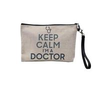 Pochette en Lin - Keep Calm I'm a Doctor Parodie Métier Docteur - Trousse Maquillage en Toile Aspect Lin - Trousse de Toilette - 23,5 x15 cm