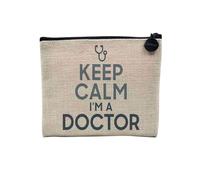 Pochette en Lin - Keep Calm I'm a Doctor Parodie Métier Docteur - Trousse Maquillage en Toile Aspect Lin - Porte Monnaie - 15 x10 cm