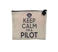Pochette en Lin - Keep Calm I'm a Pilot Parodie Métier Job Pilote Avion - Trousse Maquillage en Toile Aspect Lin - Porte Monnaie - 15 x10 cm