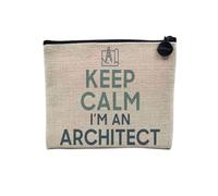Pochette en Lin - Keep Calm I'm an Architect Parodie Métier Job Architecte - Trousse Maquillage en Toile Aspect Lin - Porte Monnaie - 15 x10 cm