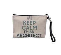 Pochette en Lin - Keep Calm I'm an Architect Parodie Métier Job Architecte - Trousse Maquillage en Toile Aspect Lin - Trousse de Toilette - 23,5 x15 cm