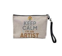Pochette en Lin - Keep Calm I'm an Artist Parodie Métier Job Artiste - Trousse Maquillage en Toile Aspect Lin - Trousse de Toilette - 23,5 x15 cm