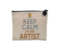 Pochette en Lin - Keep Calm I'm an Artist Parodie Métier Job Artiste - Trousse Maquillage en Toile Aspect Lin - Porte Monnaie - 15 x10 cm