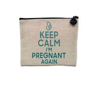 Pochette en Lin - Keep Calm I'm Pregnant Again Enceinte Mère Future Maman - Trousse Maquillage en Toile Aspect Lin - Porte Monnaie - 15 x10 cm