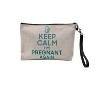 Pochette en Lin - Keep Calm I'm Pregnant Again Enceinte Mère Future Maman - Trousse Maquillage en Toile Aspect Lin - Trousse de Toilette - 23,5 x15 cm