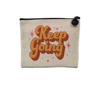 Pochette en Lin - Keep Going Typographie Message Inspiration Self Care Bien Etre - Trousse Maquillage en Toile Aspect Lin - Porte Monnaie - 15 x10 cm