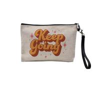 Pochette en Lin - Keep Going Typographie Message Inspiration Self Care Bien Etre - Trousse Maquillage en Toile Aspect Lin - Trousse de Toilette - 23,5 x15 cm