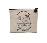 Pochette en Lin - Keep Our Sea Plastic Free Écologie Environnement Bio Diversité - Trousse Maquillage en Toile Aspect Lin - Porte Monnaie - 15 x10 cm