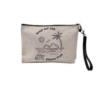 Pochette en Lin - Keep Our Sea Plastic Free Écologie Environnement Bio Diversité - Trousse Maquillage en Toile Aspect Lin - Trousse de Toilette - 23,5 x15 cm