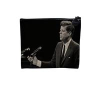 Pochette en Lin - Kennedy President Etats-Unis JFK Noir & Blanc USA - Trousse Maquillage en Toile Aspect Lin - Porte Monnaie - 15 x10 cm