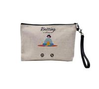 Pochette en Lin - Knitting is Calling Me Home Fashion - Trousse Maquillage en Toile Aspect Lin - Trousse de Toilette - 23,5 x15 cm