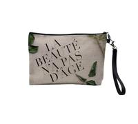 Pochette en Lin - la Beauté n'a Pas d'Âge Message Inspiration - Trousse Maquillage en Toile Aspect Lin - Trousse de Toilette - 23,5 x15 cm