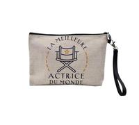 Pochette en Lin - La Meilleure Actrice du Monde Cinema Theatre Comédienne - Trousse Maquillage en Toile Aspect Lin - Trousse de Toilette - 23,5 x15 cm