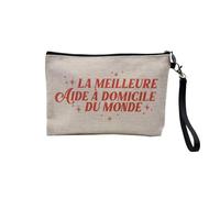 Pochette en Lin - La Meilleure Aide à Domicile du Monde Ménage - Trousse Maquillage en Toile Aspect Lin - Trousse de Toilette - 23,5 x15 cm