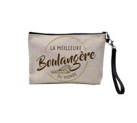 Pochette en Lin - La Meilleure Boulangere du Monde Artisan Boulangerie Patisserie Pain - Trousse Maquillage en Toile Aspect Lin - Trousse de Toilette - 23,5 x15 cm