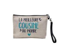 Pochette en Lin - La Meilleure Cousine du Monde Famille Cousins - Trousse Maquillage en Toile Aspect Lin - Trousse de Toilette - 23,5 x15 cm
