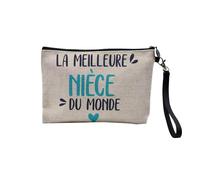 Pochette en Lin - La Meilleure Nièce du Monde Famille - Trousse Maquillage en Toile Aspect Lin - Trousse de Toilette - 23,5 x15 cm