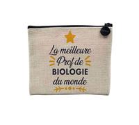 Pochette en Lin - La Meilleure Prof de Biologie du Monde Collège Lycée Professeur Ecole Education - Trousse Maquillage en Toile Aspect Lin - Porte Monnaie - 15 x10 cm