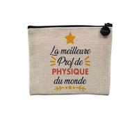 Pochette en Lin - La Meilleure Prof de Physique du Monde Science College Lycee - Trousse Maquillage en Toile Aspect Lin - Porte Monnaie - 15 x10 cm