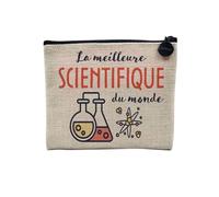 Pochette en Lin - La Meilleure Scientifique du Monde Science Physique Mathématique Biologie Einstein - Trousse Maquillage en Toile Aspect Lin - Porte Monnaie - 15 x10 cm
