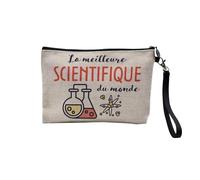 Pochette en Lin - La Meilleure Scientifique du Monde Science Physique Mathématique Biologie Einstein - Trousse Maquillage en Toile Aspect Lin - Trousse de Toilette - 23,5 x15 cm