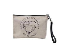Pochette en Lin - La Meilleure Vétérinaire du Monde Veto Animaux Docteur - Trousse Maquillage en Toile Aspect Lin - Trousse de Toilette - 23,5 x15 cm