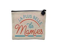 Pochette en Lin - La Plus Belle des Mamies Famille Grand-Mère Beauté - Trousse Maquillage en Toile Aspect Lin - Porte Monnaie - 15 x10 cm