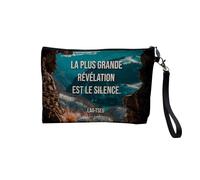 Pochette en Lin - La Plus Grande Révélation Est Le Silence Lao-Tseu Citation Philosophy Sagesse Wisdom - Trousse Maquillage en Toile Aspect Lin - Trousse de Toilette - 23,5 x15 cm