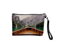 Pochette en Lin - la traversee du lac Paysage Barque - Trousse Maquillage en Toile Aspect Lin - Trousse de Toilette - 23,5 x15 cm