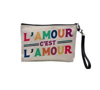 Pochette en Lin - l'amour C'est l'amour LGBTQ+ Gay Lesbien Pride - Trousse Maquillage en Toile Aspect Lin - Trousse de Toilette - 23,5 x15 cm