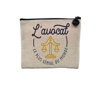 Pochette en Lin - L'avocat Le Plus Génial du Monde Justice Loi Tribunal Procès Métier - Trousse Maquillage en Toile Aspect Lin - Porte Monnaie - 15 x10 cm