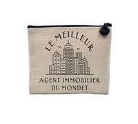 Pochette en Lin - Le Meilleur Agent Immobilier du Monde Commercial Immobilier Vente Maison Appartement - Trousse Maquillage en Toile Aspect Lin - Porte Monnaie - 15 x10 cm