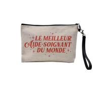 Pochette en Lin - Le Meilleur Aide Soignant du Monde Medical Para Medical Maison de Retraite - Trousse Maquillage en Toile Aspect Lin - Trousse de Toilette - 23,5 x15 cm