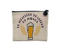 Pochette en Lin - Le Meilleur Brasseur du Monde Biere Alcool Pinte Artisan Métier Passion - Trousse Maquillage en Toile Aspect Lin - Porte Monnaie - 15 x10 cm