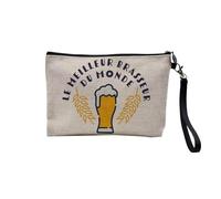 Pochette en Lin - Le Meilleur Brasseur du Monde Biere Alcool Pinte Artisan Métier Passion - Trousse Maquillage en Toile Aspect Lin - Trousse de Toilette - 23,5 x15 cm