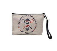 Pochette en Lin - Le Meilleur Coiffeur du Monde Barbier Style Mode Coiffure Métier Job - Trousse Maquillage en Toile Aspect Lin - Trousse de Toilette - 23,5 x15 cm