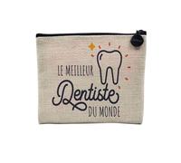 Pochette en Lin - Le Meilleur Dentiste du Monde Medecine Dent Métier Passion Santé - Trousse Maquillage en Toile Aspect Lin - Porte Monnaie - 15 x10 cm