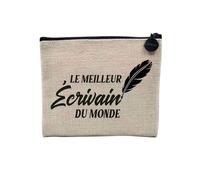 Pochette en Lin - Le Meilleur Ecrivain du Monde Littérature Roman Livre Histoire - Trousse Maquillage en Toile Aspect Lin - Porte Monnaie - 15 x10 cm