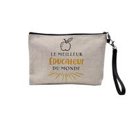 Pochette en Lin - Le Meilleur Educateur du Monde Educateur Spécialisé - Trousse Maquillage en Toile Aspect Lin - Trousse de Toilette - 23,5 x15 cm