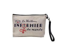 Pochette en Lin - Le Meilleur Infirmier du Monde Hopital Soins Medecine - Trousse Maquillage en Toile Aspect Lin - Trousse de Toilette - 23,5 x15 cm