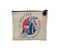 Pochette en Lin - Le Meilleur Ouvrier du Monde Usine Construction Collegue Travail - Trousse Maquillage en Toile Aspect Lin - Porte Monnaie - 15 x10 cm
