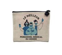 Pochette en Lin - Le Meilleur Personnel Médical du Monde Docteur Urgence Medecin Hopital - Trousse Maquillage en Toile Aspect Lin - Porte Monnaie - 15 x10 cm